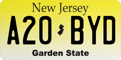 NJ license plate A20BYD