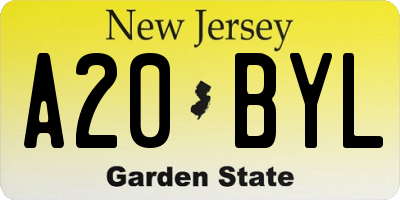 NJ license plate A20BYL
