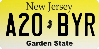 NJ license plate A20BYR