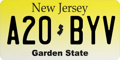NJ license plate A20BYV