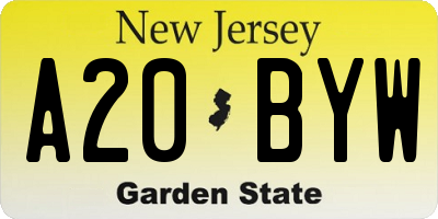 NJ license plate A20BYW