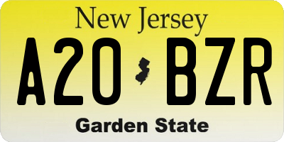 NJ license plate A20BZR