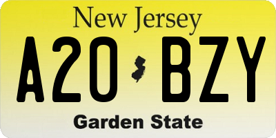 NJ license plate A20BZY