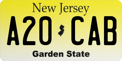 NJ license plate A20CAB