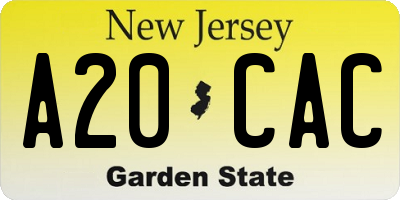 NJ license plate A20CAC