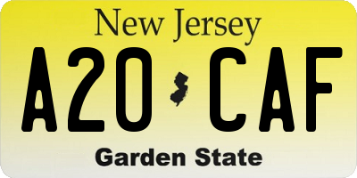 NJ license plate A20CAF