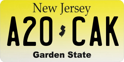 NJ license plate A20CAK