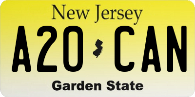 NJ license plate A20CAN