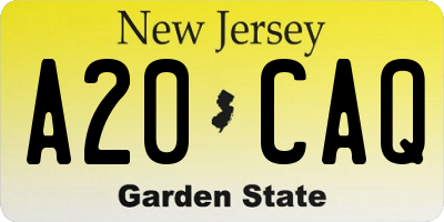 NJ license plate A20CAQ