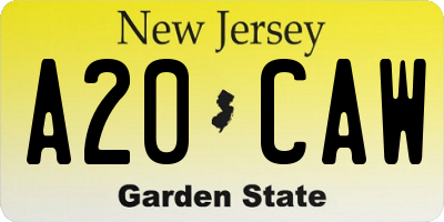 NJ license plate A20CAW