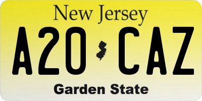 NJ license plate A20CAZ