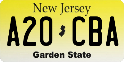 NJ license plate A20CBA