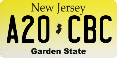 NJ license plate A20CBC