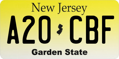 NJ license plate A20CBF