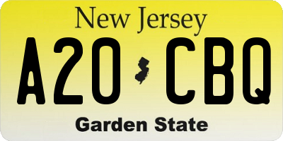 NJ license plate A20CBQ