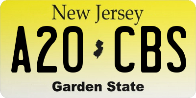 NJ license plate A20CBS
