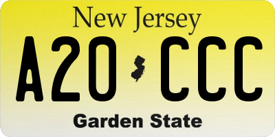 NJ license plate A20CCC