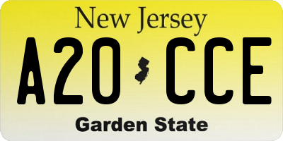 NJ license plate A20CCE