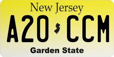 NJ license plate A20CCM