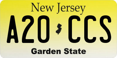 NJ license plate A20CCS