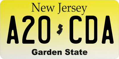 NJ license plate A20CDA