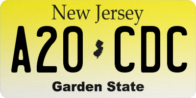 NJ license plate A20CDC