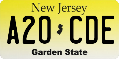 NJ license plate A20CDE