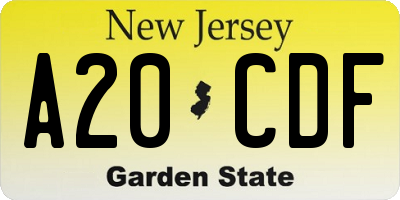 NJ license plate A20CDF