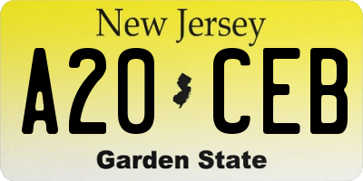 NJ license plate A20CEB
