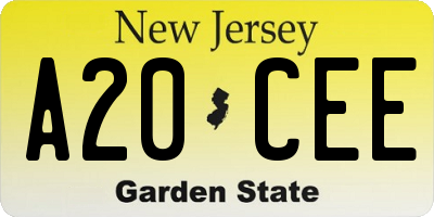 NJ license plate A20CEE