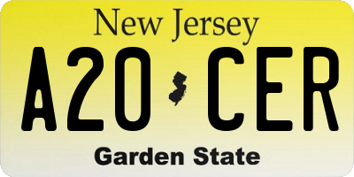 NJ license plate A20CER