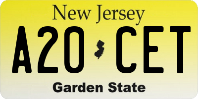 NJ license plate A20CET