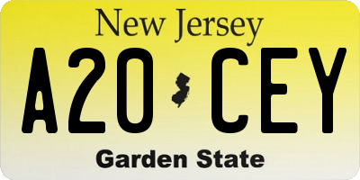 NJ license plate A20CEY