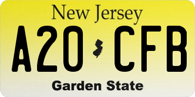 NJ license plate A20CFB