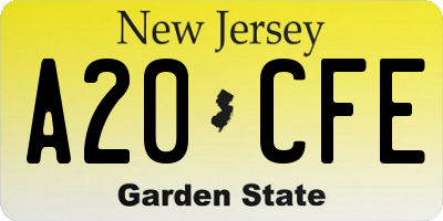 NJ license plate A20CFE