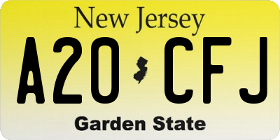 NJ license plate A20CFJ