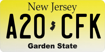 NJ license plate A20CFK