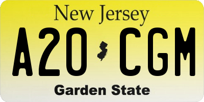 NJ license plate A20CGM