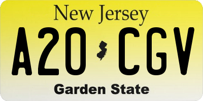NJ license plate A20CGV