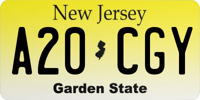 NJ license plate A20CGY