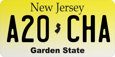 NJ license plate A20CHA