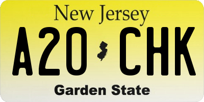 NJ license plate A20CHK