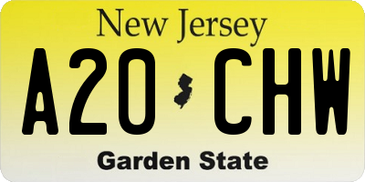 NJ license plate A20CHW