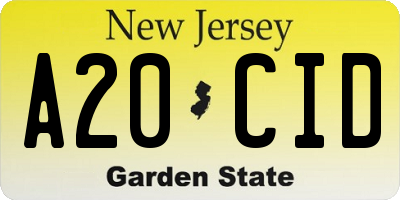 NJ license plate A20CID