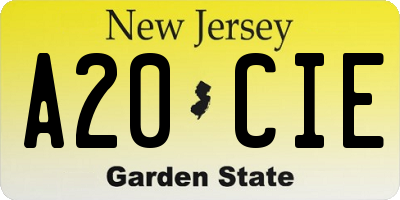 NJ license plate A20CIE