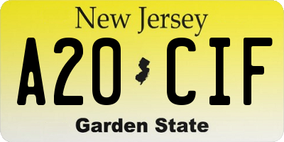 NJ license plate A20CIF