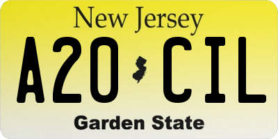 NJ license plate A20CIL