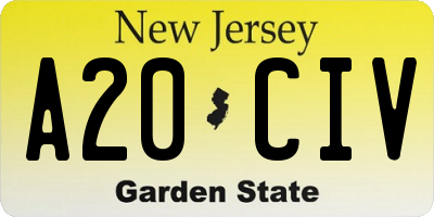 NJ license plate A20CIV