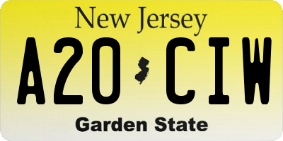 NJ license plate A20CIW