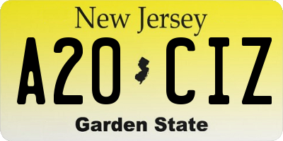 NJ license plate A20CIZ